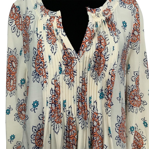 Anthropologie Vanessa Virginia Mahdia Block Print Peasant Pull On Blouse SZ XS - Picture 5 of 13